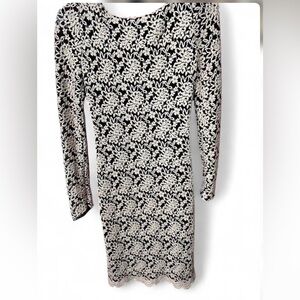 Alice + Olivia Black and Cream Floral Lace Dress